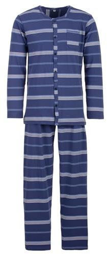 Lucky Herren Pyjama Streifen Muster Langarm Schlafanzug Baumwolle durchgeknöpft M-2XL