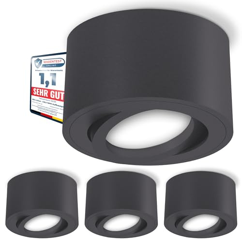 SSC-LUXon CELI-1N Deckenstrahler 4er Set anthrazit dimmbar 4W warmweiß | Vier dimmbare Deckenstrahler anthrazit ohne Dimmer - in 3 Stufen am Lichtschalter, warmweiß, enger Abstrahlwinkel, schwenkbar