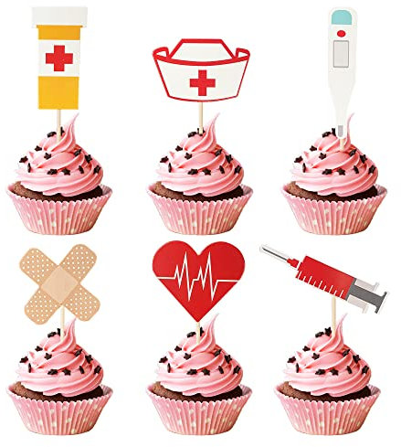 GotGala Cupcake-Topper für Krankenschwestern, Schulabschluss, Cupcake-Picks für Krankenschwester-Thema, Geburtstag, Abschlussfeier, Party, Dekoration, Foto-Requisite, 24 Stück