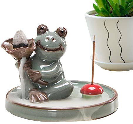 Frosch Rückfluss-Räuchergefäß, kreativer Keramik-Räucherstäbchen-Rauch Wasserfall-Brenner – Rückfluss-Räucherstäbchenhalter für Yoga-Studio, Heimdekoration