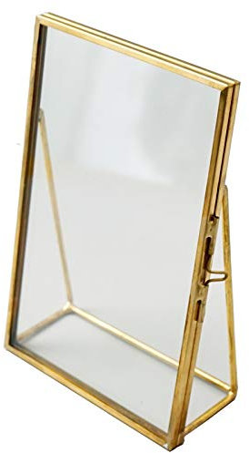 Bilderrahmen aus Kupfer Messing Vintage Glas Metall Desktop Fotorahmen Halterung Kupferstreifen Gold Geometrische Ornament Pflanze Probe Clip Karte Artwork Bild Display Halter