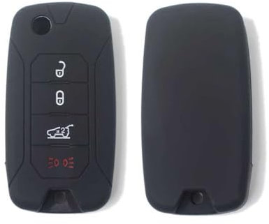 Cover Chiave Auto in Silicone 4 Tasti Telecomando Compatibile con Jeep Renegade Cherokee Fiat Freemont 500X Protezione Urti Caduta Graffi (Nero)