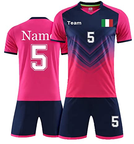 LAIFU Kit Maglia Calcio Personalizzabile, Taglie da Bambino e Adulto Maglia da Calcio Uomo Maglia da Calcio a Manica Corta Donna,Calze Ginocchiere (Colore Rosa)