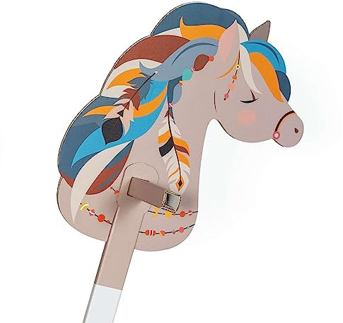 FOLDZILLA Steckenpferd aus Pappe 115 x 40 x 25 cm Hobbyhorse Stockpferd - Pferd Ethno blau