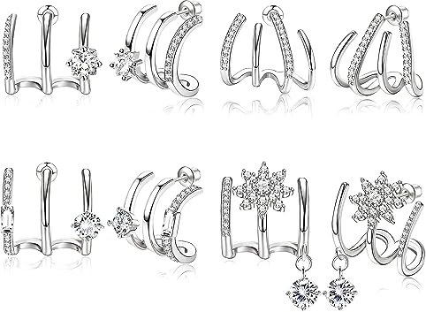 Kakonia 4Paar Claw Ohrringe für Damen Claw Earrings Edelstahl Vier Klauen Wrap klauen Ohrringe Cuff Gold Silber Ohrringe Mehrere Nebeneinander Ohrstecker Mehrere Ringe Schmuck Geschenk.