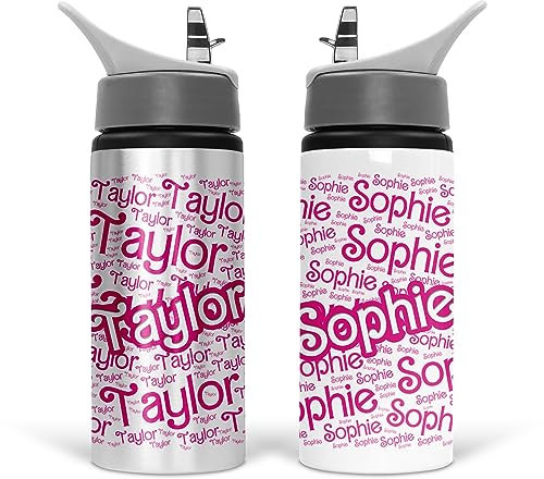 Print Maniacs Personalised Pink Doll 600ml Water Bottle With Straw for Girls and Women Lets go Party Chelsea Merchandise Princess Dream Collection Theme Bride Lip Stick Birthday Diamonds