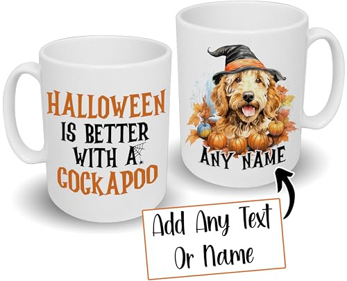Spoilt Rotten Pets 'Halloween is Better with A Cockapoo' Golden Cockerpoo Mug Personalised with Dog Name Custom Name Cockerpoo Mug