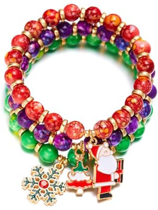 TOFBS Weihnachten Perlen Armbänder Set 3 Stück Weihnachten Schmuck Set Weihnachten Geschenk Mädchen Anhänger Perlen Armbänder #4