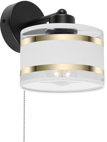 alfalux Wandleuchte Innen Wandlampe Mit Schnur-Zugschalter LED Lampe Aus Metall Für Wohnzimmer Schlafzimmer Kinderzimmer Treppenhaus Wandlampen Wandleuchten SHWAND-TI-1010SC-WE