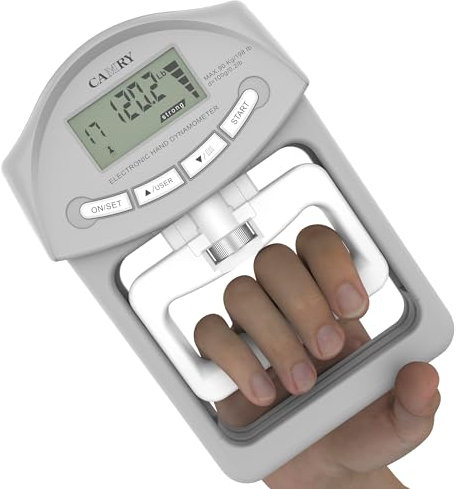 CAMRY Dinamometro Digitale per Mano, Misuratore di Forza di Presa, 198 Libbre / 90 Chilogrammi, Cattura Automatica della Potenza di Presa Elettronica, Grigio e Bianco