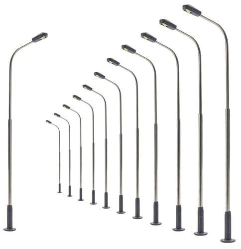 12 Stück Modelleisenbahn-Lampenpfosten, 14 cm Modelleisenbahn-Lampen, LED-Lampen, Modelleisenbahn, Maßstab 1:87, für Schienen- und Gebäude-Layout