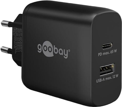 Goobay 65409 Dual Ladegerät 65W / USB-C & USB-A Schnellladegerät Power Delivery/Ladenetzteil mit 2 USB Anschlüssen/Charger für Handy, iPad, Tablet etc.