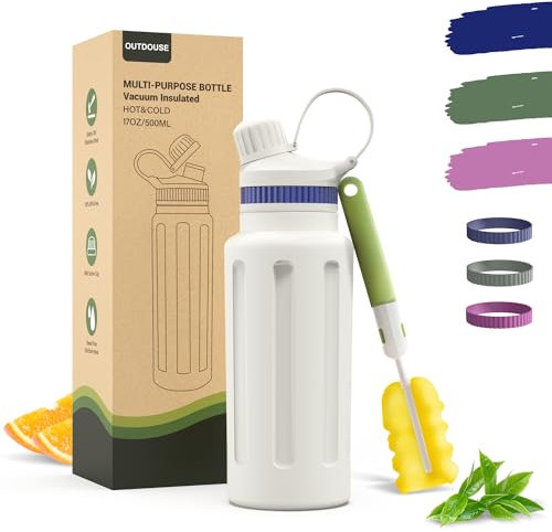 Borracce Termiche Borraccia Acciaio Inox-500ML/800ML, Borraccia Termica&Bottiglia Bevande Fredde Bottiglia Acqua, con Cannuccia, 3 Cinturini in Silicone, Borracce Senza BPA per i Viaggi (500ML)