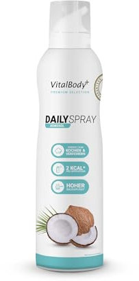 VitalBody+ DailySpray MCT Kokosöl, 800 Portionen, 2 kcal Pfannenspray zum Braten, Grillen & Verfeinern, für gesundes Kochen, Non-Stick cooking spray mit Kokosöl