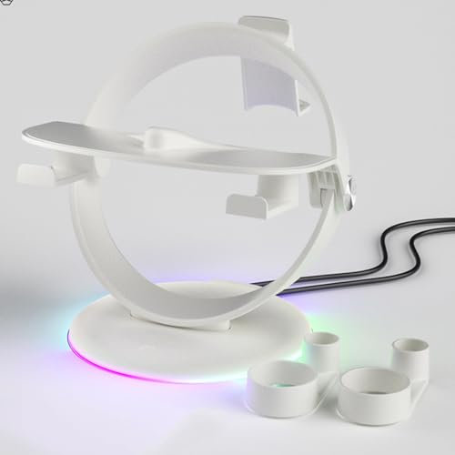 Vision Pro Ständerhalter, Desktop Ständer für Quest 3/ Quest 2/ Quest Pro/HTC Vive/PSVR 2/ Valve Index/Pico 3/ Pico 4, Universelle VR Headset Display Docking, Stabile Runder Sockel, mit RGB