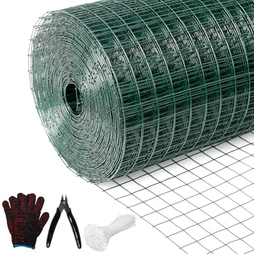 Wirewonders Hardware Cloth 1' 36in x 100ft Chicken Wire, Green Garden Fence, PVC Coated Metal Welded Wire Mesh for Preventing Snakes, Raccoons, Foxes, Poultry Netting