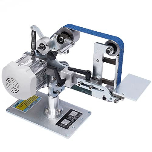 Band-Tellerschleifer mit Zubehör, 550W Bandschleifmaschine mit Schleifbandgeschw 30M / S, Bandschleifer Bausatz Bandlänge 762mm - Breite 25mm-Schleifteller Ø 100mm inkl. 2x Schleifband