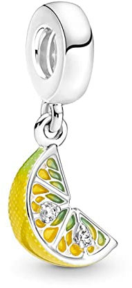 Lkwidi Charme Lemon Slice Sparkling Fruit Charms Anhänger 925 Sterling Silber Charm Pendant für Europäische Armbänder und Halsketten