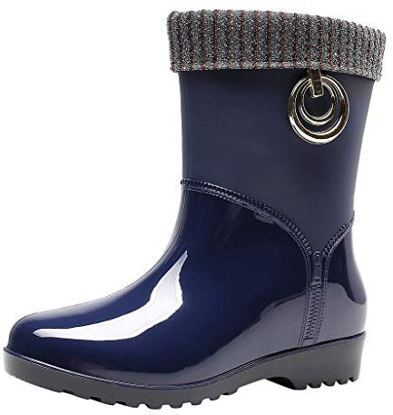 Stivali di gomma da donna, impermeabili, antivento, da donna, in gomma, antiscivolo, da pioggia, con imbottitura, Blu, 38 EU