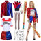 Costume Bambina,Costume da Quinn Bambina,Ragazze Bambina Costume Halloween,Costume da Quinn Clown Cosplay Joker Costume, con T-Shirt Giacca Pantaloni Guanti, per Carnevale Hallooween Cosplay Party