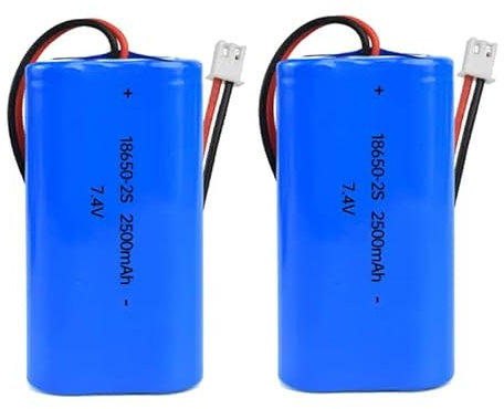 2Pcs 7.4V 2500mAh Li-ion Battery Pack RC Replacement Rechargeable Battery Pack Built-in 18650 * 2 Cell for Cars Airplane DIY, Fishing lights,Doorbell,Handheld Fan, Radio, Speakers, etc.