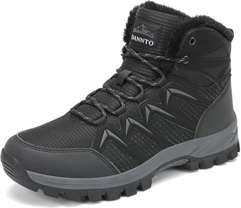 DANNTO Herren Warme Gefütterte Winterschuhe Winterstiefel Wanderschuhe Trekkingschuhe Draussen Schneestiefel (Schwarz-C,46)
