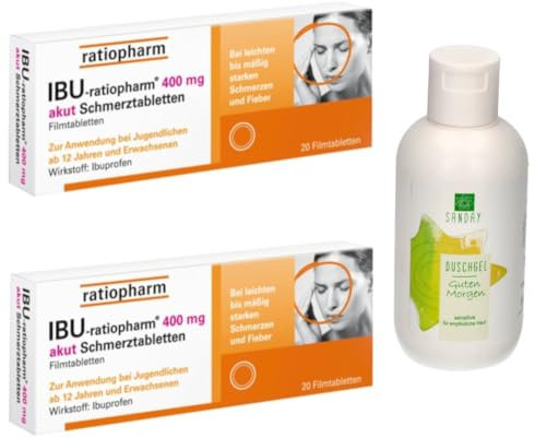 IBU-ratiopharm 400 mg akut Schmerztabletten 2x 20 Filmtabletten inklusive SANDAY DUSCHGEL Guten Morgen 100ml