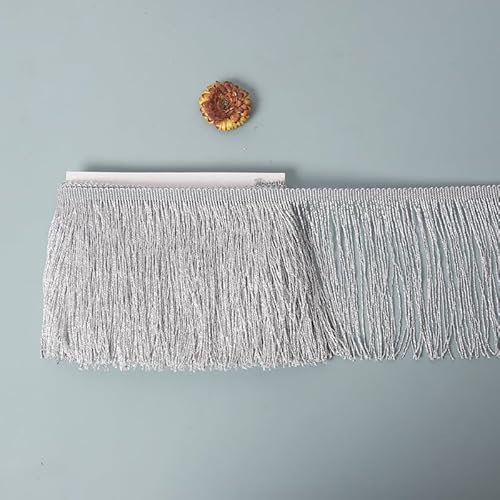 WANYI 10 Yards 15cm Breite Fransenborte Pailletten Fransen Quaste Seide Quastenborte Fransenbesatz Fransenband Tanzfransen Nähzubehör für Lateinisches Tanzkleid, Bühnenkleidung, Apparel(Silber)