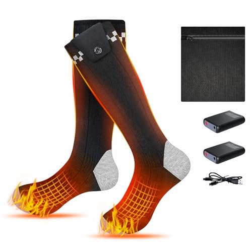 Chaussettes chauffantes pour Hommes Femmes,Chaussettes chauffantes avec Batterie Rechargeable 4500mAh Chauffe-Pieds-Gris