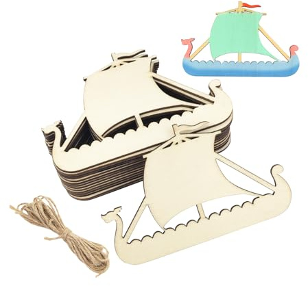 Wikingerschiff-Ausschnitte, unlackiertes Holz, Wikingerschiff, Handwerk, Wikingerschiff, hängende Ornamente, DIY, Wikingerschiff, Handwerk, Geschenkanhänger für Zuhause, Party-Dekoration, 30 Stück