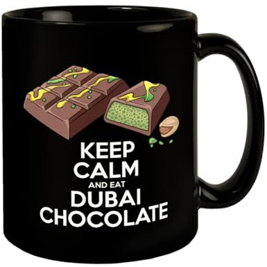 Dubai Schokolade - Keep Calm and eat Dubai chocolate Tasse KaffeeTasse mit Dubai-Schokolade Illustration Schokoladentafel Pistazie Merchandise Trend