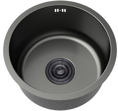 Fregadero Cocina Redondo,Pileta de Cocina Negro,Lavadero Cocina 1 Seno Inox,Pila de Cocina PequeñO con Drenaje,Formas de Instalar Sobre Encimera/Bajo Encimera (Ø 28cm)
