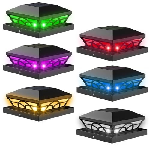 T-SUN Solar-Pfostenkappen-Lichter für den Außenbereich, wasserdicht, RGB-Farbwechsel-Licht für 3,5 x 3,5, 4 x 4, 5 x 5, 5,5 x 5,5 cm, Holz-/Vinyl-Zaunpfosten, Solar-Deckleuchten für Terrasse, Garten