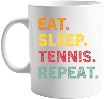 signkitsuk Eat Sleep Tennis Repeat 11oz Mug - Funny Gift for Tennis Lovers, Sport Enthusiasts, Coaches, and Players - Ideal for Morning Coffee, Tea, or Hot Beverages