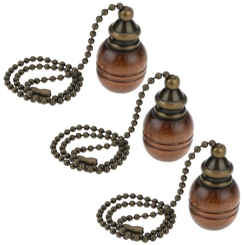 ECSiNG 3pcs 3.9x2.3cm Decorative Wooden Ceiling Fan Pull Chain Extension Bronze 12-Inch 30cm Pull Chains Set for Ceiling Light Lamp Fan