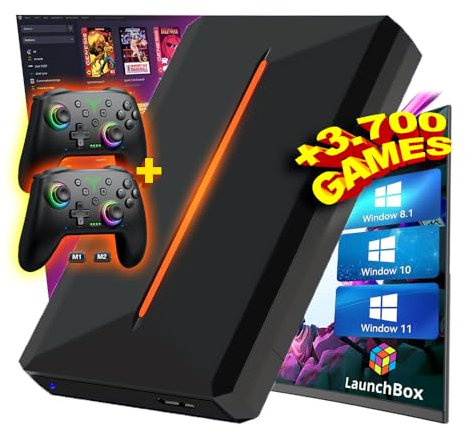 LaunchBox - Consola Retro Gaming con HDD de 500GB y 3.762 Juegos Preinstalados | 14 Emuladores en 1 | Compatible con PC y Portátil Windows 8.1/10/11 (LaunchBox + 1 mandos)