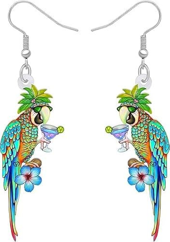 Papagei Ohrringe, Papagei Ohrringe für Damen, Acryl Ohrringes Papageis, Hawaii Ohrringes Damen, Sommerschmuckgeschenke für Frauen Und Mädchen, Strand- Und Reisekleidungszubehör/C
