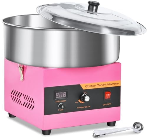 Commercial Candy Floss Machine, 1000W Cotton Candy Machine Pink Electric Cotton Candy Maker with Stainless Steel Bowl & Cover, Sugar Scoop, Perfect for Kids Birthday Home Family Party Carnival