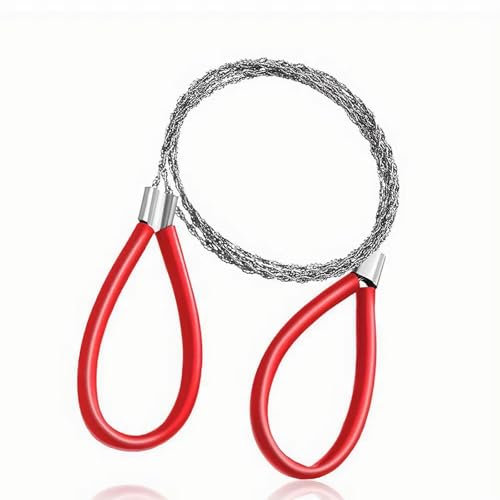 Scie À Fil en Acier Inoxydable – Câble de Coupe Dentelé avec Poignées pour Tuyaux en PVC, Flexibles, Tubes, Bois, Plastique, Os et Caoutchouc – Scie À Câble Robuste(Red)