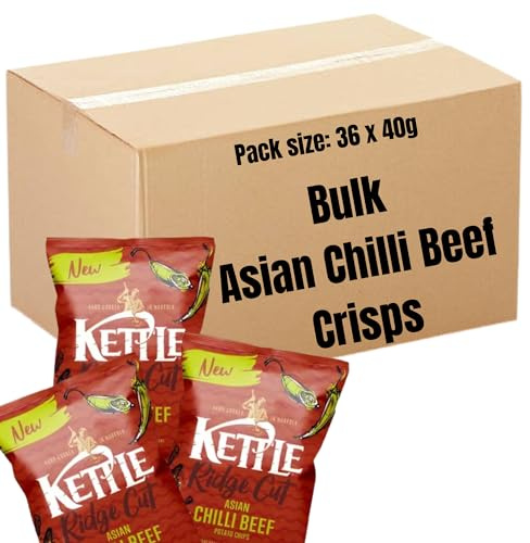 Kettle Chips Variety Box 40g – Bulk Buy Crips Perfect for Picnics, Camping, Xmas Movie Nights (Asian Chilli Beef (36))