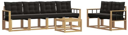 vidaXL Outdoor-Sofagarnitur mit Kissen 7 pcs Weiß und Schwarz, Gartenmöbel, modernes Outdoor-Sofa, Robustes Terrassenset, Bequeme Sitzgelegenheit für deinen Außenbereich