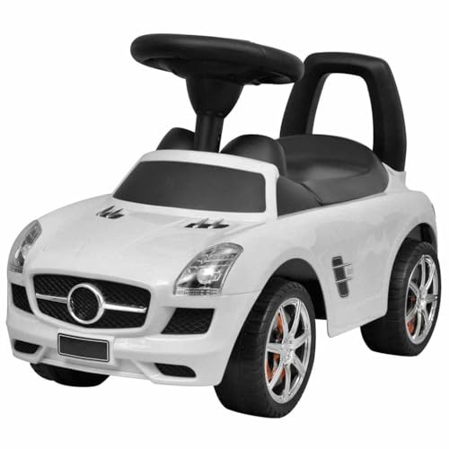 GeenYuu Tretauto für Kinder Weiß Kunststoff mit 6 Liedern und Hupe, 66x29x38 cm, bis 23 kg belastbar, mit Stauraum unter Sitz, Fußbetriebenes Rutschauto für Kleinkinder ab 2 Jahren drinnen und