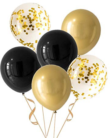 VIROSA Pack of 50 Black and Gold Confetti – 12-Inch Latex for Birthday, Party, Graduation, Anniversary, and New Year – Air and Helium Fillable Party Decor