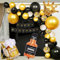 Black Gold Birthday Party Decorations Set Happy Birthday Confetti Balloons with Banner,Crown Balloons,Champagne Foil Balloons,Beer Cup Balloons for Men Women Birthday Party Supplies