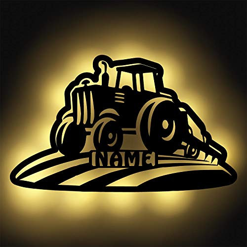 Namofactur Landwirt Geschenke für Männer Damen Landwirtschaft Felder Traktor Agrar Bauern led Deko Wand-Lampe mit Namen I Batteriebetrieben