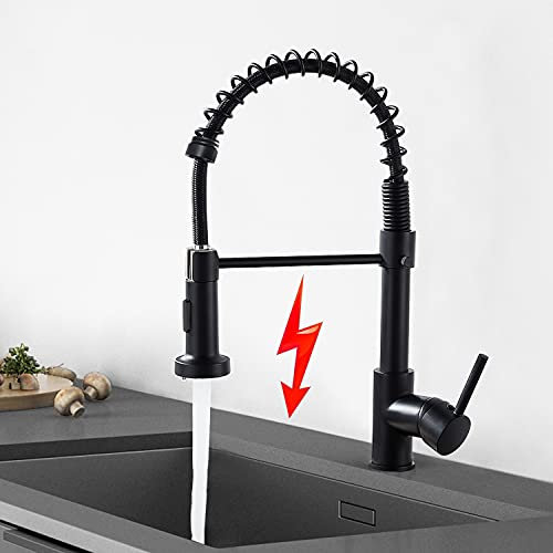 Niederdruck Wasserhahn küche, JTWEB Niederdruck Küchenarmatur Einhandmischer Armatur mit Brause 360° Schwenkbar Mischbatterie Spültischarmatur Spiralfederarmatur (Schwarz)