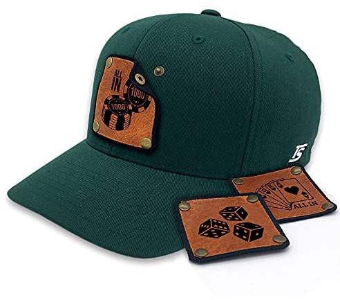 TS Baseball Cap mit Lederpatch, Basecap, Kappe, Mütze mit wechselbaren Motiven, Patch, Casino, Pokern, Pokerkarten, Pokerchips, Würfel, Size S/M grün