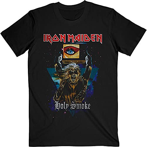 Iron Maiden T Shirt Holy Smoke Space Triangle Band Logo Official Mens Black XL