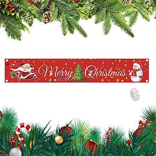 Große Frohe Weihnachten Banner 30cm Xmas Veranda Schild hängende Dekorationen Weihnachtsbanner mit Aufschrift Merry Christmas für Christmas Party Yard Dekorationen