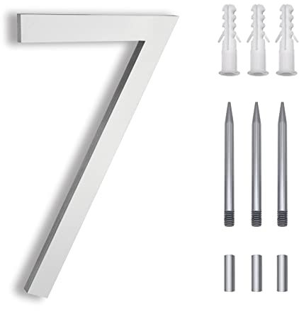 8 Inch Floating House Numbers , Address Numbers For Houses Numbers For Outside Address On House Metal Silver Large Modern House Numbers Door Numbers For House Floating Flush Mount Aluminum Silver